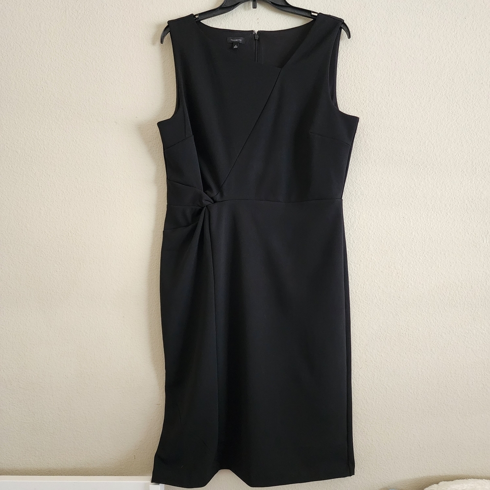 Talbots Black Asymmetric Twist Front Sheath Dress Size 12 NWT